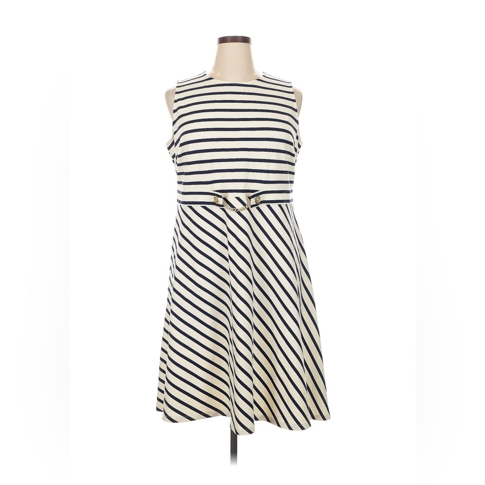Lauren by Ralph Lauren Navy Blue and White A-Line Midi Dress size 16